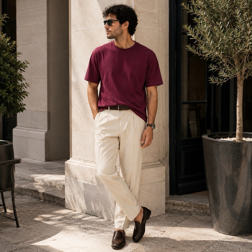 JASON WU New Burgundy 100% Cotton T-Shirt SMALL Crew Tee Sleeve Mens PERU MADE